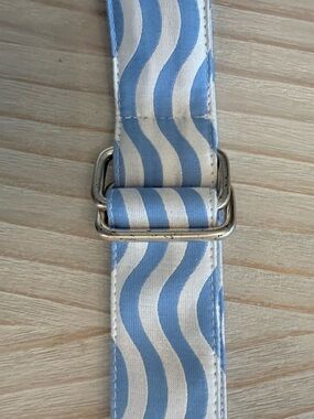 Blue and White Wave-Print Canvas Belt with Silver Buckle J McLaughlin